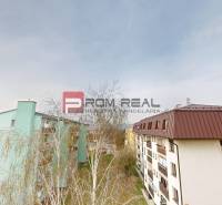 Blick auf Wohngebäude und Bäume in der Muškátová-Straße in Pezinok.