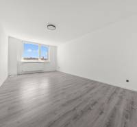 Geräumiges Zimmer mit Holzboden und großem Fenster in einer 2-Zimmer-Wohnung.