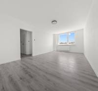 Ein geräumiges Zimmer mit einem großen Fenster und hellem Boden in einer 2-Zimmer-Wohnung.