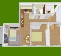 Grundriss einer 3-Zimmer-Wohnung mit Schlafzimmer, Wohnzimmer, Küche und geräumigem Balkon.