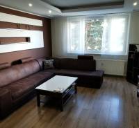 Gemütliches Wohnzimmer mit braunem Sofa und Holzboden in einer 4-Zimmer-Wohnung.
