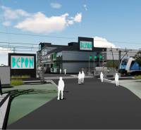 Computervisualisierung von Gewerbegrundstücken in der Panónska-Straße, Bratislava - Petržalka, mit Eisenbahn.