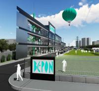 Visualisierung eines kommerziellen Komplexes mit Grünflächen und einem Ballon in Bratislava - Petržalka, Panónska cesta.