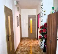 Flur in einer 3-Zimmer-Wohnung mit Fliesen, Holztüren und dekorativen Elementen.