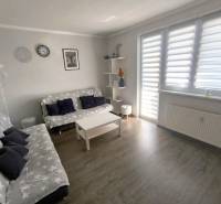 Wohnzimmer mit Sofa und dekorativen Elementen in einer Zweizimmerwohnung.