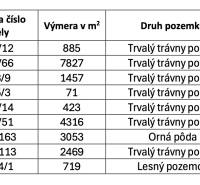 Tabelle mit Grundstücken Landwirtschaftliche und forstwirtschaftliche Flächen, einschließlich Fläche und Miteigentumsanteil.