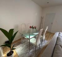 Essbereich mit Glastisch in einer 2-Zimmer-Wohnung, helle Wände und eine Pflanze.
