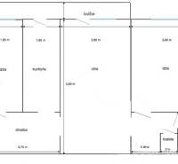 Grundriss einer 3-Zimmer-Wohnung mit Loggia und separatem WC vom Badezimmer.