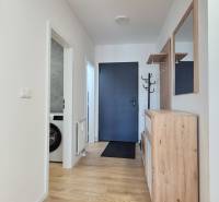 Der Flur in der 4-Zimmer-Wohnung mit Spiegel, Garderobe und Holzboden.