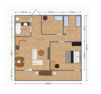 Grundriss einer 4-Zimmer-Wohnung mit Einrichtung und Raummaßen.