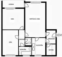 Grundriss einer 3-Zimmer-Wohnung mit Loggia, Küche, Flur und Ankleideraum.