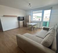 Wohnzimmer in einer 3-Zimmer-Wohnung mit Sofa, Fernseher und Esstisch.