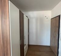 Der Flur mit dem Schrank und der Holztür in der 3-Zimmer-Wohnung.