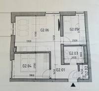 Grundriss einer 3-Zimmer-Wohnung mit Küche, Wohnzimmer und zwei Schlafzimmern.