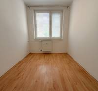 Ein leerer Raum mit Fenster und Heizkörper, Holzboden, 3-Zimmer-Wohnung.