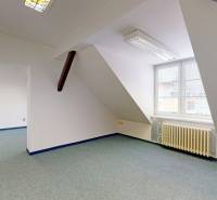 Büros mit Fenster und Heizkörper, Boden mit Holzdekor, Steckdosen an der Wand.