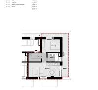 Grundriss einer 2-Zimmer-Wohnung in der Železničná-Straße, zeigt die Anordnung der Räume einschließlich der Terrasse.