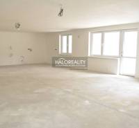 Ein leerer Innenraum eines Einfamilienhauses mit unvollendetem Boden und Fenstern.