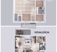 Pôdorys a vizualizácia rodinného domu, znázorňujúce rozloženie miestností.

Grundriss und Visualisierung eines Einfamilienhauses, die die Anordnung der Räume darstellen.