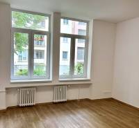 Ein Zimmer in einer 4-Zimmer-Wohnung mit großen Fenstern und einem Boden in Holzoptik.