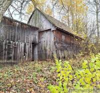 Ein älteres Holzhaus, umgeben von herbstlicher Natur in Liptovské Beharovce.