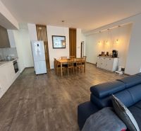 Geräumiges Wohnzimmer und Küche mit Esstisch in einer 2-Zimmer-Wohnung.