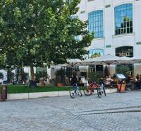 Das Äußere des Restaurants in Bratislava - Ružinov in der Košická Straße mit einem grünen Park.