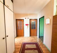 Flur mit Schränken, helle Wände, Boden mit Holzdekor, 3-Zimmer-Wohnung.