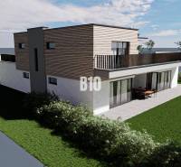 Ein Einfamilienhaus mit Terrasse, Garten und Holzverkleidung, ideal zum Wohnen.