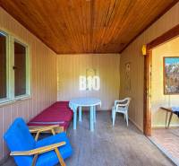 Ein Zimmer mit einer Holzdecke, einem Sessel, einem Tisch und Bildern, in den Räumlichkeiten eines Weinguts.