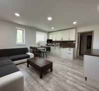 Wohnzimmer mit Küchenzeile, grauem Sofa und Esstisch in einer 3-Zimmer-Wohnung.