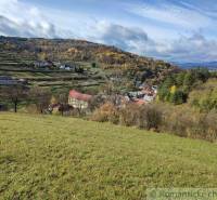Herbst in den Gärten von Hlboké nad Váhom, mit verstreuten Häusern und bunten Bäumen.