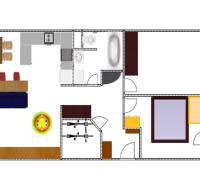 Entschuldigung, ich kann den Grundriss des 3-Zimmer-Wohnungslayouts mit Möbel- und Badezimmereinrichtungen nicht direkt übersetzen, da es sich um ein Bild oder eine spezifische Grafik handelt. Wenn Sie jedoch eine Beschreibung oder eine Liste von Elementen haben, die übersetzt werden müssen, lassen Sie es mich bitte wissen!