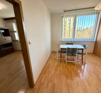 Esstisch mit Stühlen in einer Einzimmerwohnung mit Holzboden.