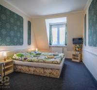 Ein Zimmer mit einem Doppelbett, Teppichboden, Fernseher, Stuhl und Dekorationen in Hotels und Pensionen.