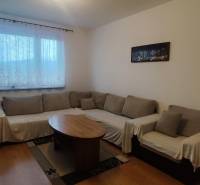 Wohnzimmer in einer 3-Zimmer-Wohnung mit Ecksofa, Holzboden-Dekor, Couchtisch.