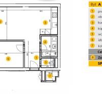 Grundriss einer 2-Zimmer-Wohnung mit Küche, Badezimmer, WC und Garten. Gesamtfläche 78,43 m².