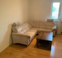 Wohnzimmer mit einem bequemen Sofa und einem Tisch auf einem Boden mit Holzdekor.