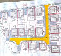 Städtebauliche Studie von Grundstücken für Wohnzwecke in Studienka, Straße Pod Borovicou, Plan von Häusern und Straßen.