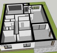 Grundriss eines Einfamilienhauses in Bajča mit Garage, Garten und Terrasse.