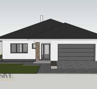 Visualisierung eines Einfamilienhauses in Bajč mit Garage und Zugang zu einer befestigten Fläche.