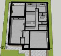 Grundriss eines Einfamilienhauses in Bajča mit der Anordnung der Räume und zwei Fenstern.