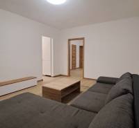 Wohnzimmer mit einem bequemen Sofa, einem Holztisch und einem Boden mit Holzdekor.