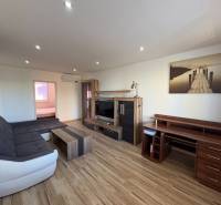 Wohnzimmer in einer 3-Zimmer-Wohnung mit Holzboden und bequemer Couch.