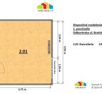 Grundriss des Büros Nr. 2.01 in der Odborárska-Straße, Bratislava - Nové Mesto, mit einer Fläche von 14,81 m².