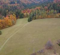 Herbstlandschaft mit bunten Wäldern und einer Wiese auf den Erholungsgrundstücken in Lazy pod Makytou, Čertov.