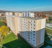 Svätoplukova Straße in Pezinok mit einem Wohnhaus für eine 3-Zimmer-Wohnung, umliegende Bäume und Grünflächen.