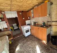 Küche mit Holzdekor, Sofa und Teppich in den Gärten.