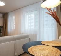 Obývací pokoj v jednopokojovém bytě s pohodlným posezením a dekorativními prvky.