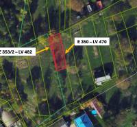 Lúčky, landwirtschaftliche und forstwirtschaftliche Grundstücke hervorgehoben mit Parzellennummern und Katasterdaten.